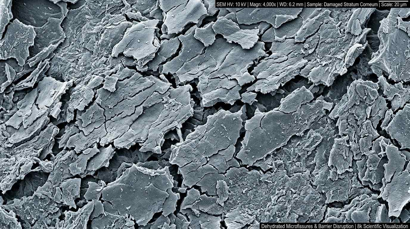 Damaged stratum corneum under electron microscopy